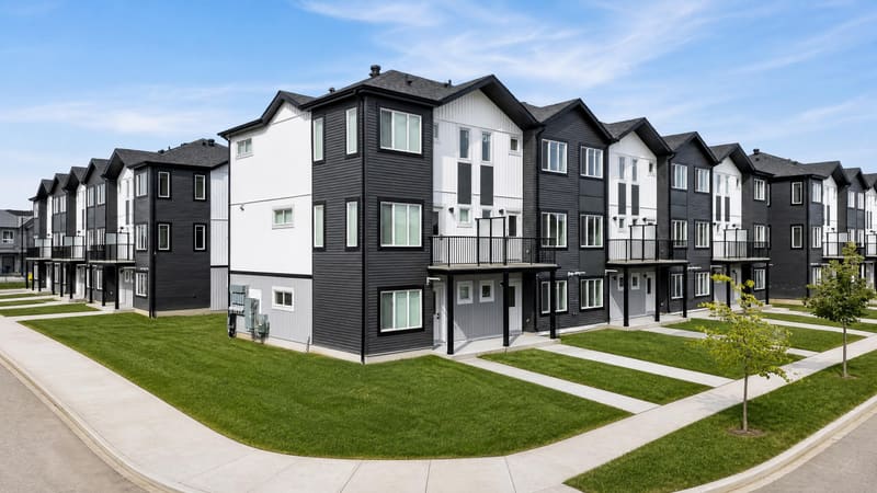 Streetscape with walkways and lawns