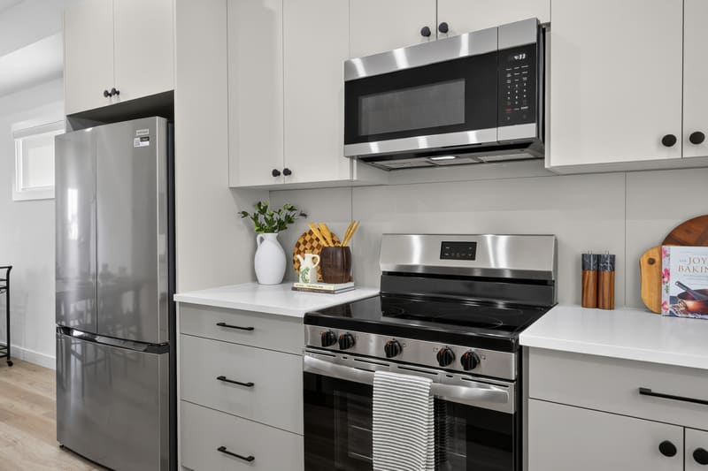 Kitchen range and hood fan in the show home